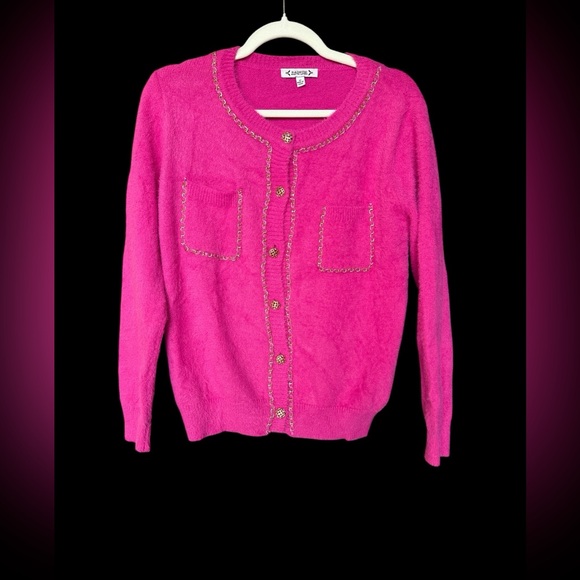 Nanette Lepore Pink Knit Cardigan with Chain Detail - Picture 1 of 7